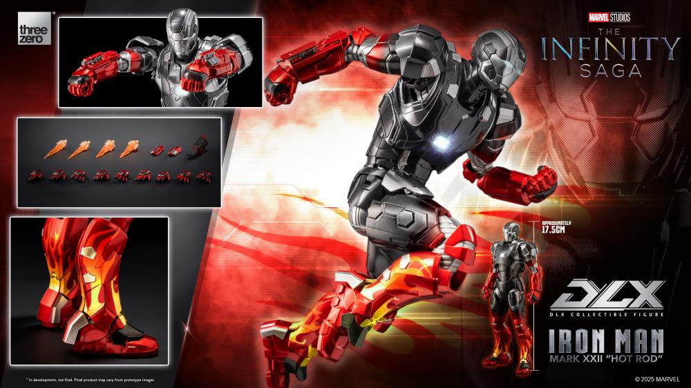 ThreeZero Marvel Studios Iron Man 3 The Infinity Saga DLX Iron Man Mark 22 (Hot Rod) 1/12 Scale Action Figure