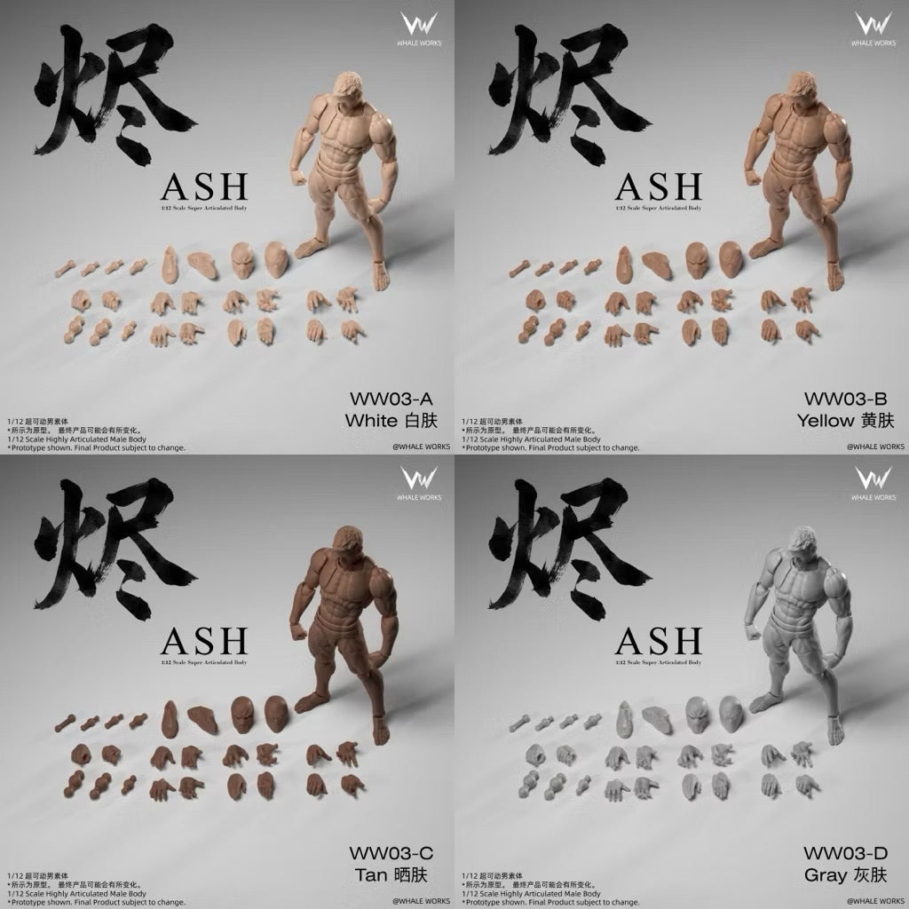 Whale Works (鲸工坊): 1/12 Scale Super Articulated Male Body – Ash (WW03 - All Color Variants)