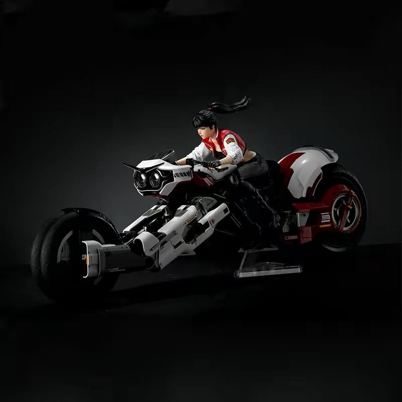 MENG Model: 1/9 Scale Ling Cage: Incarnation – Tilting Dual Front-Wheel All-Wheel Drive Motorcycle w/ Ran Bing Rider Set