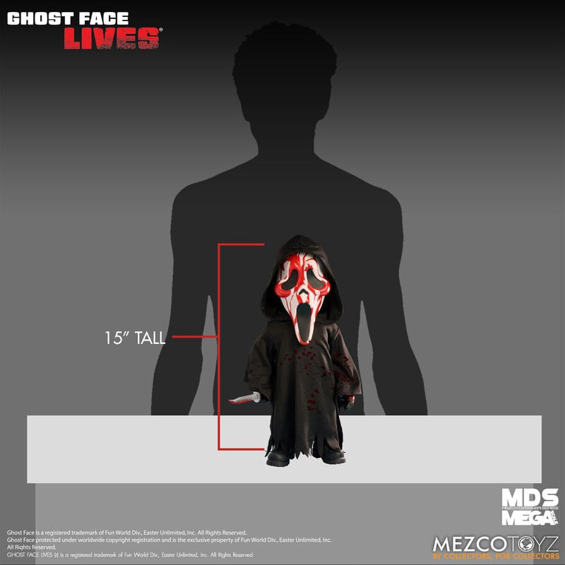 Mezco Toyz: Mezco Designer Series (MDS) Mega Scale – Ghost Face Lives (Bloody Edition) [15-Inch Articulated Doll / Figure]