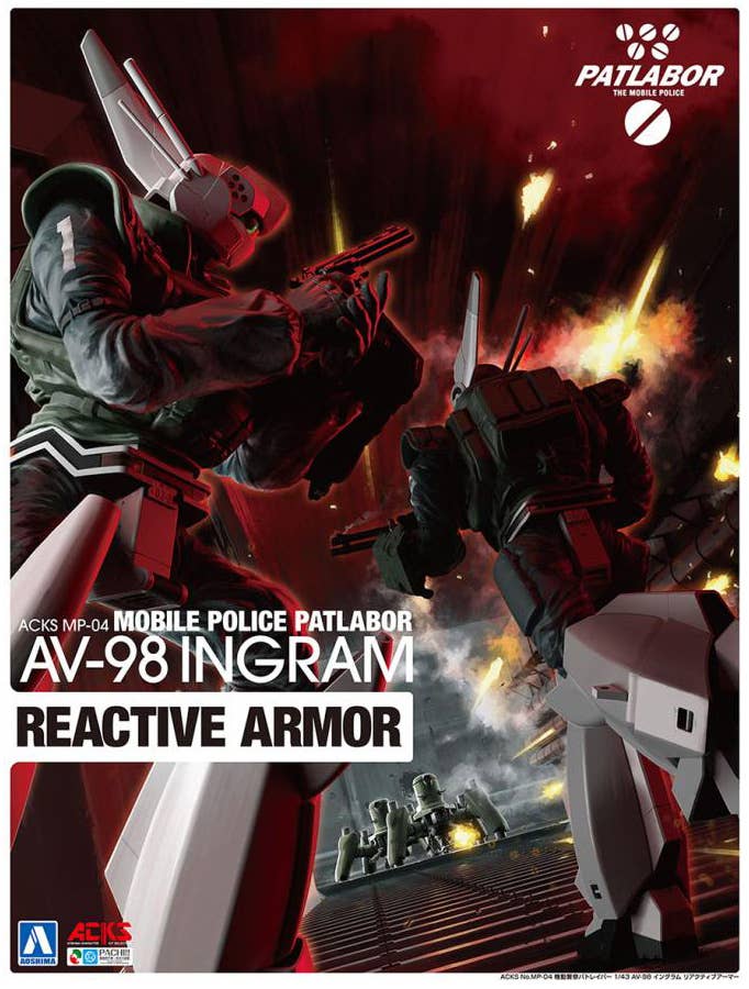 Aoshima Bunka Kyozai: ACKS Series No. MP-04 – Mobile Police Patlabor: 1/43 Scale AV-98 Ingram Reactive Armor (Reissue) [Plastic Model Kit]